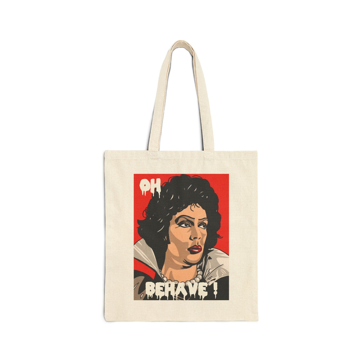 Retro Pop Art Tote Bag — "Oh Behave!" & Red Lips Canvas Shopper