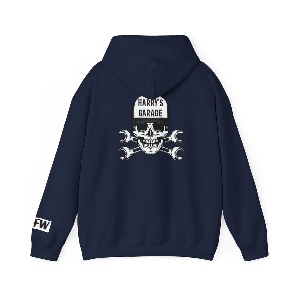 Personalisable - Garage Skull Hoodie — "Harry's Garage" Mechanic Wrench Pullover