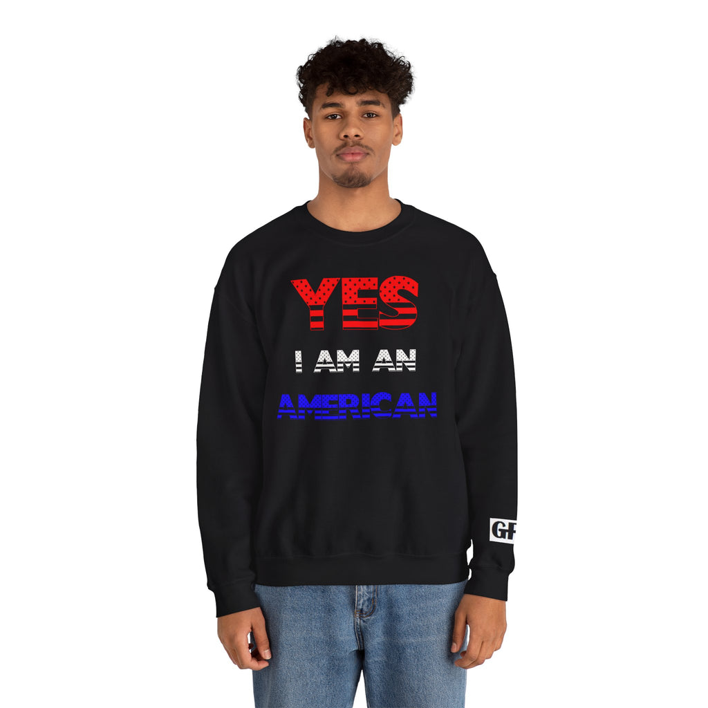 Patriotic USA Eagle Crewneck Sweatshirt — "YES I AM AN AMERICAN" Graphic