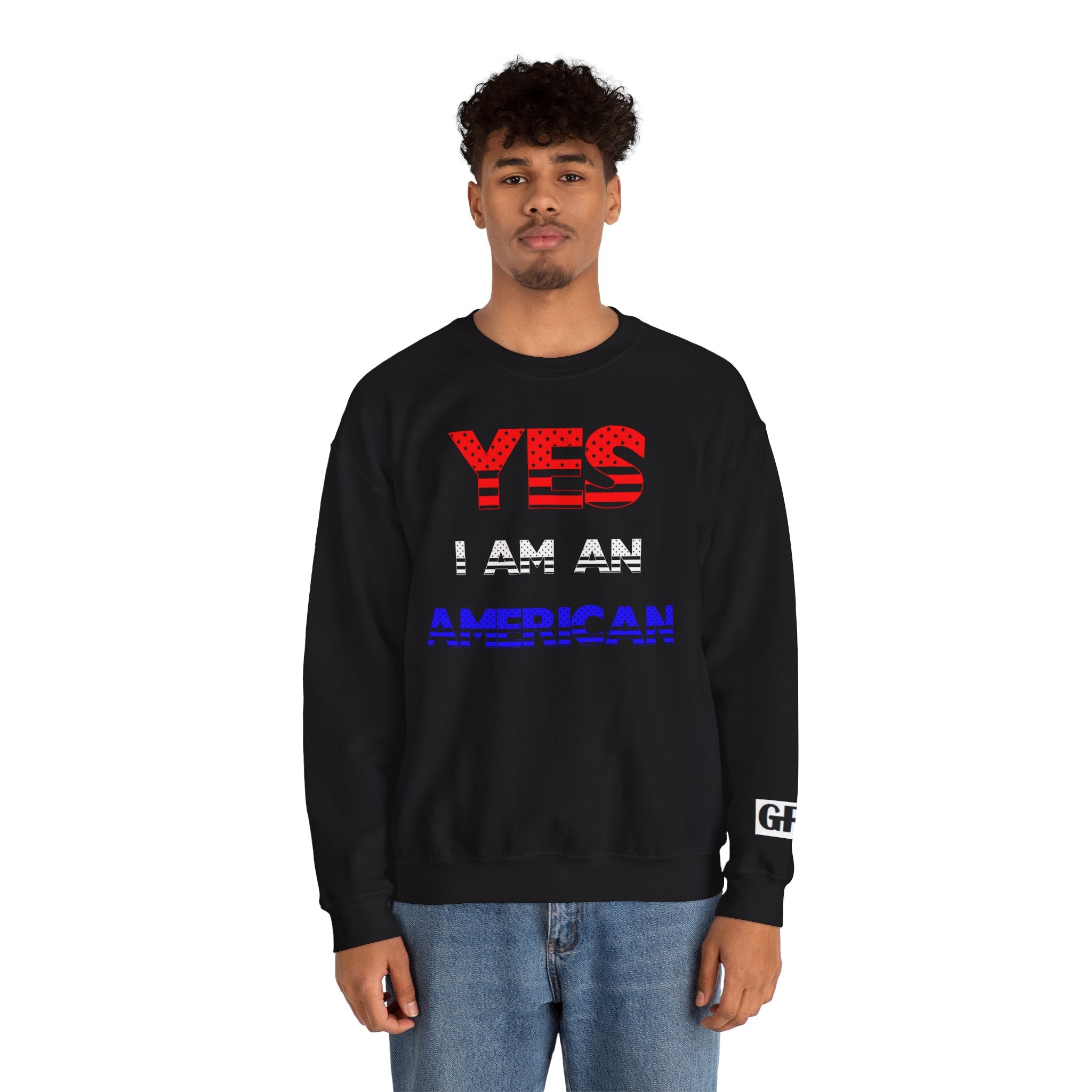 Patriotic USA Eagle Crewneck Sweatshirt — "YES I AM AN AMERICAN" Graphic