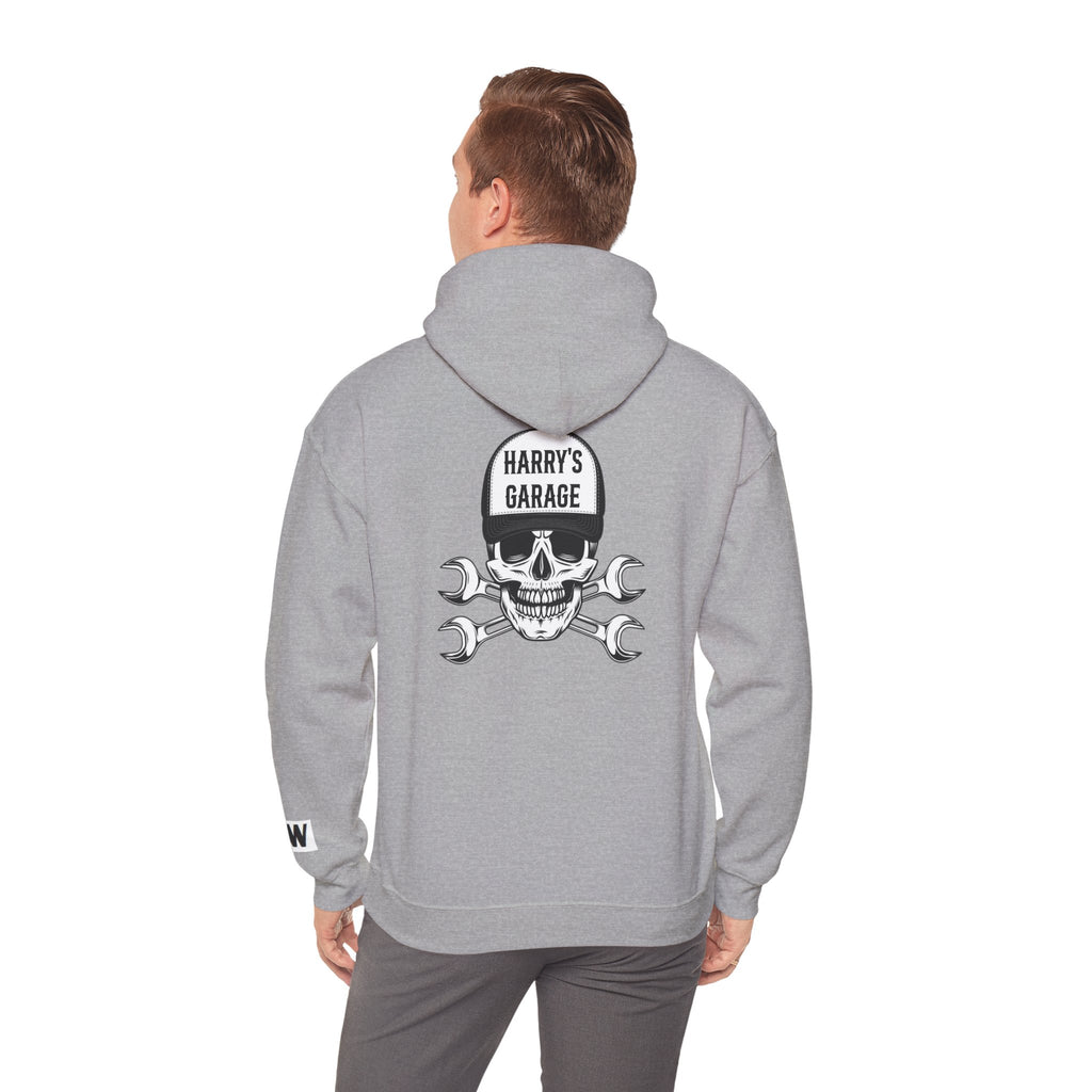 Personalisable - Garage Skull Hoodie — "Harry's Garage" Mechanic Wrench Pullover