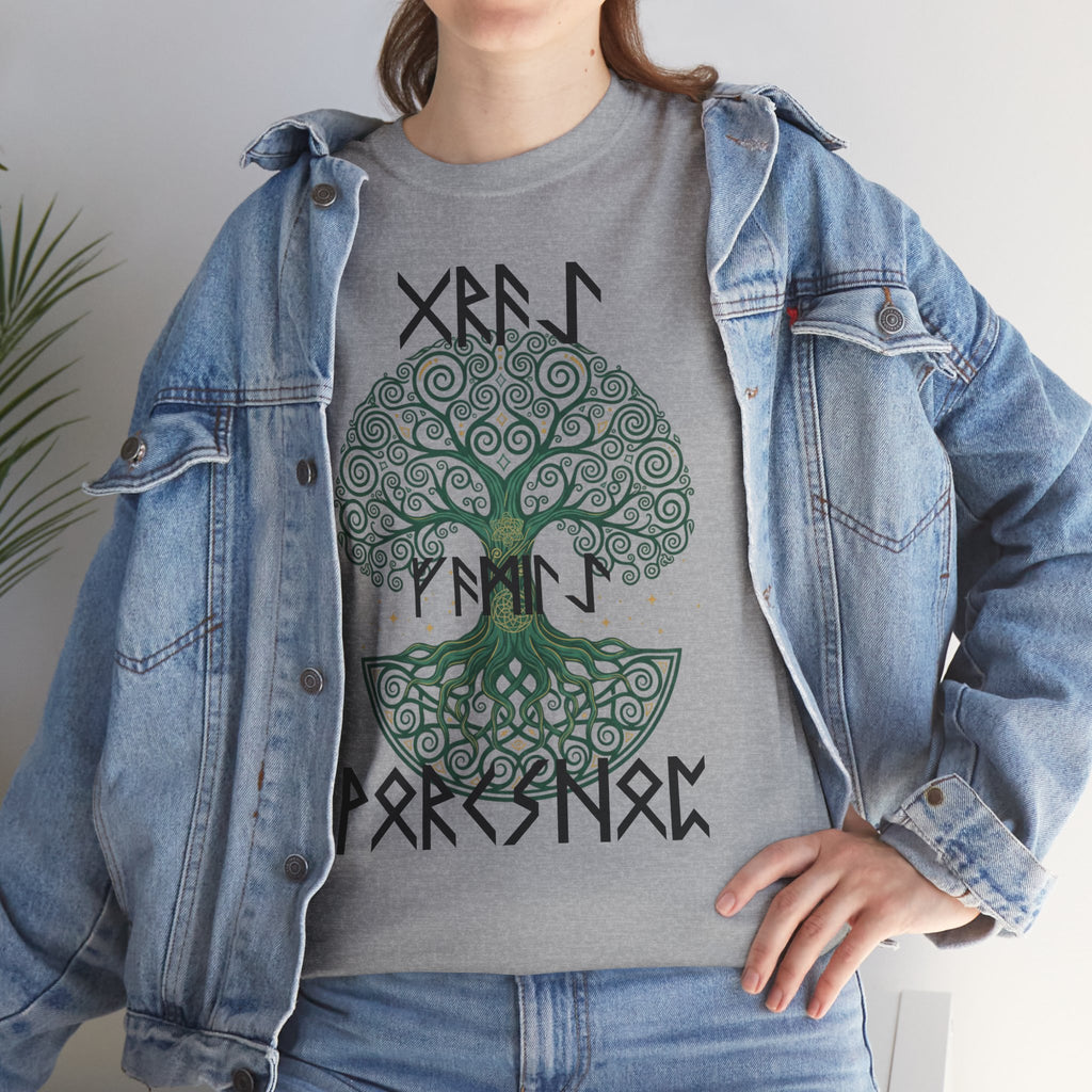 Yggdrasil Tree of Life T‑Shirt — "Gray Family Workshop" written in Rune