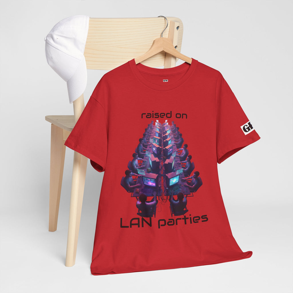 LAN Parties T-Shirt — "Raised on LAN parties" PC Gaming Tee with LAN Checklist