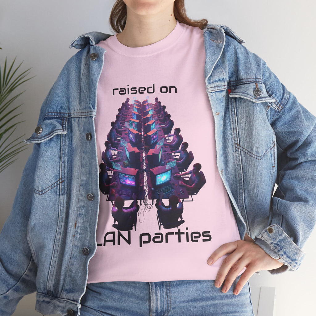 LAN Parties T-Shirt — "Raised on LAN parties" PC Gaming Tee with LAN Checklist