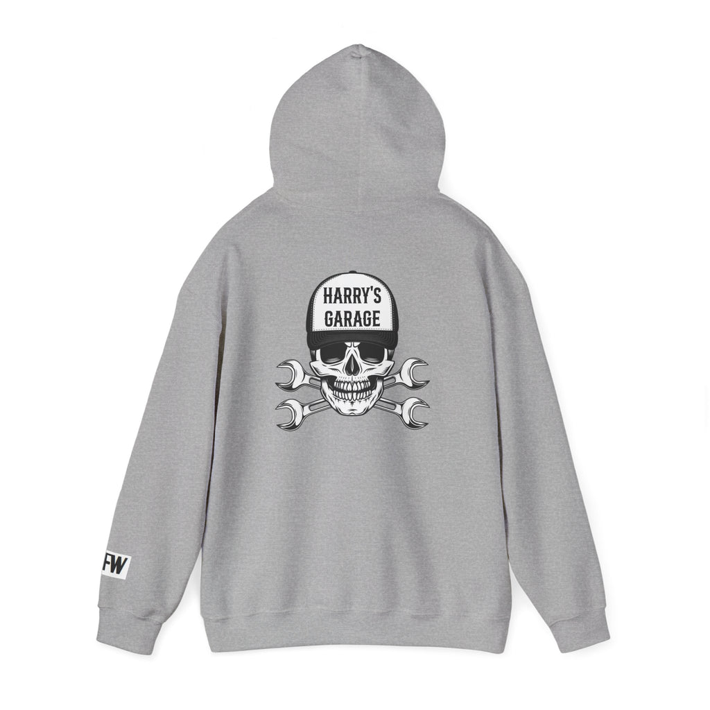 Personalisable - Garage Skull Hoodie — "Harry's Garage" Mechanic Wrench Pullover