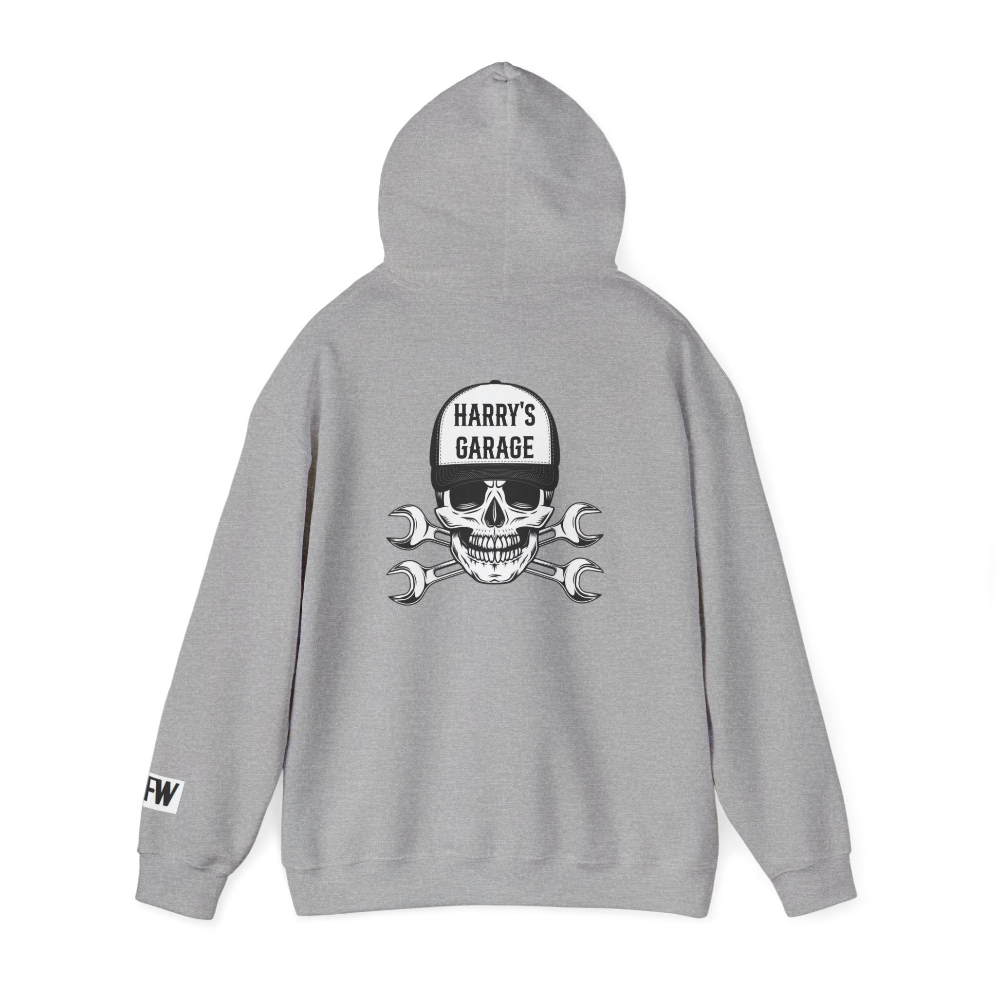 Personalisable - Garage Skull Hoodie — "Harry's Garage" Mechanic Wrench Pullover