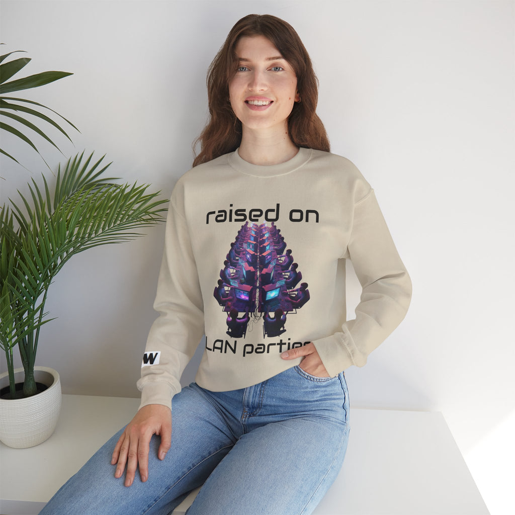 LAN Party Sweatshirt — "Raised on LAN Parties" Crewneck with Backside LAN Checklist
