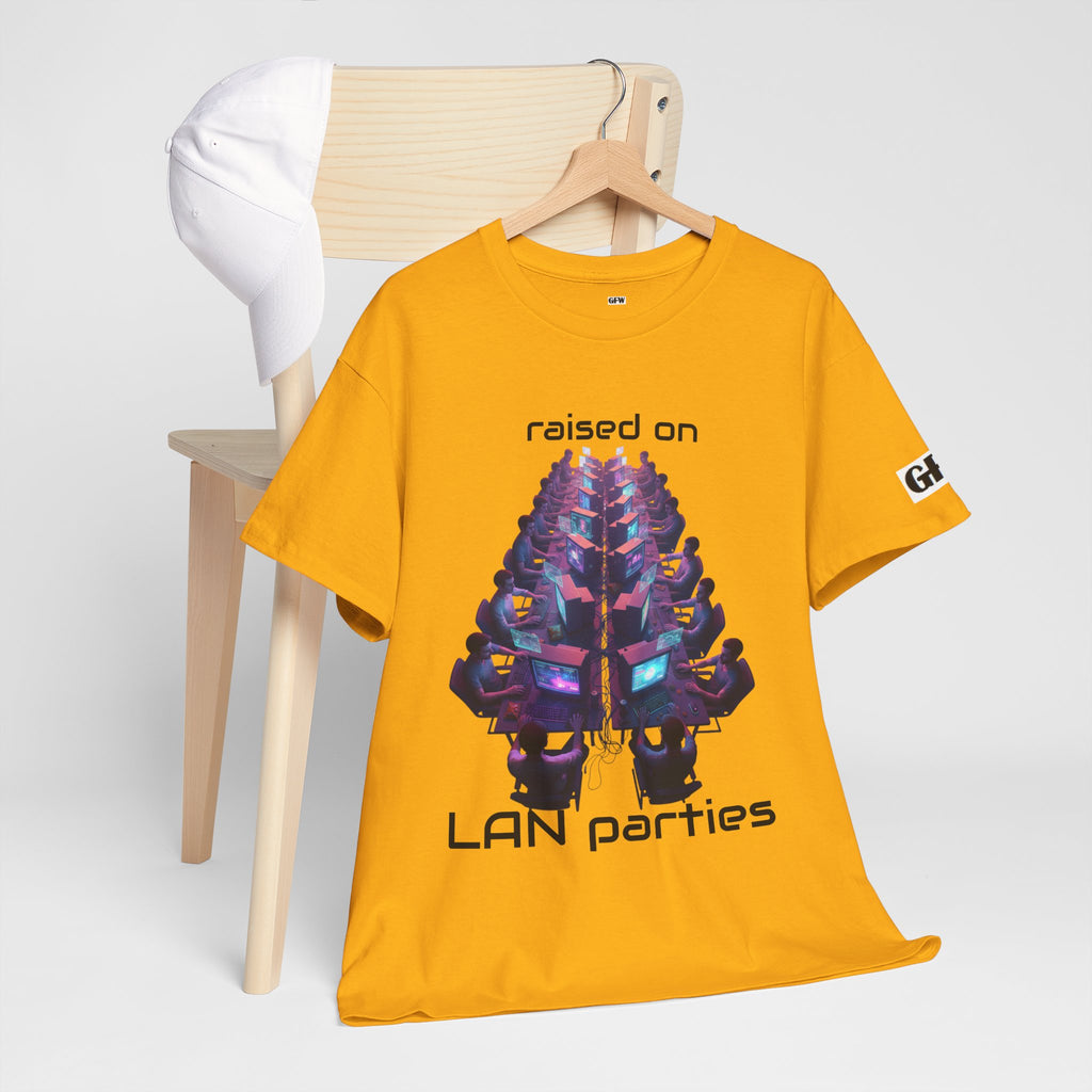 LAN Parties T-Shirt — "Raised on LAN parties" PC Gaming Tee with LAN Checklist