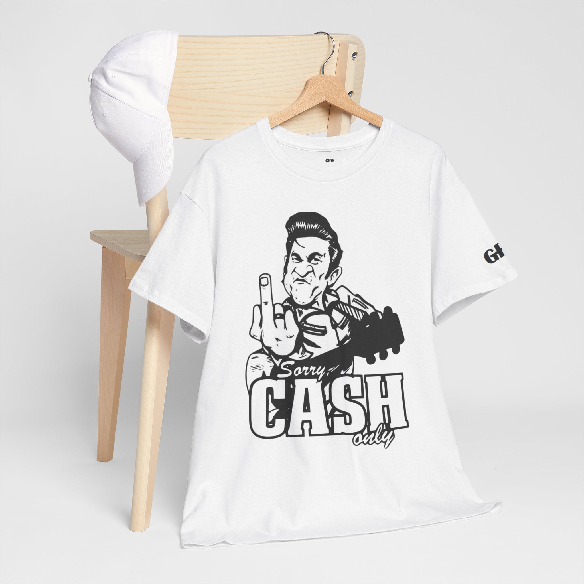 Graphic Tee — 'Sorry Cash Only' Johnny Guitar Retro Rock T-Shirt
