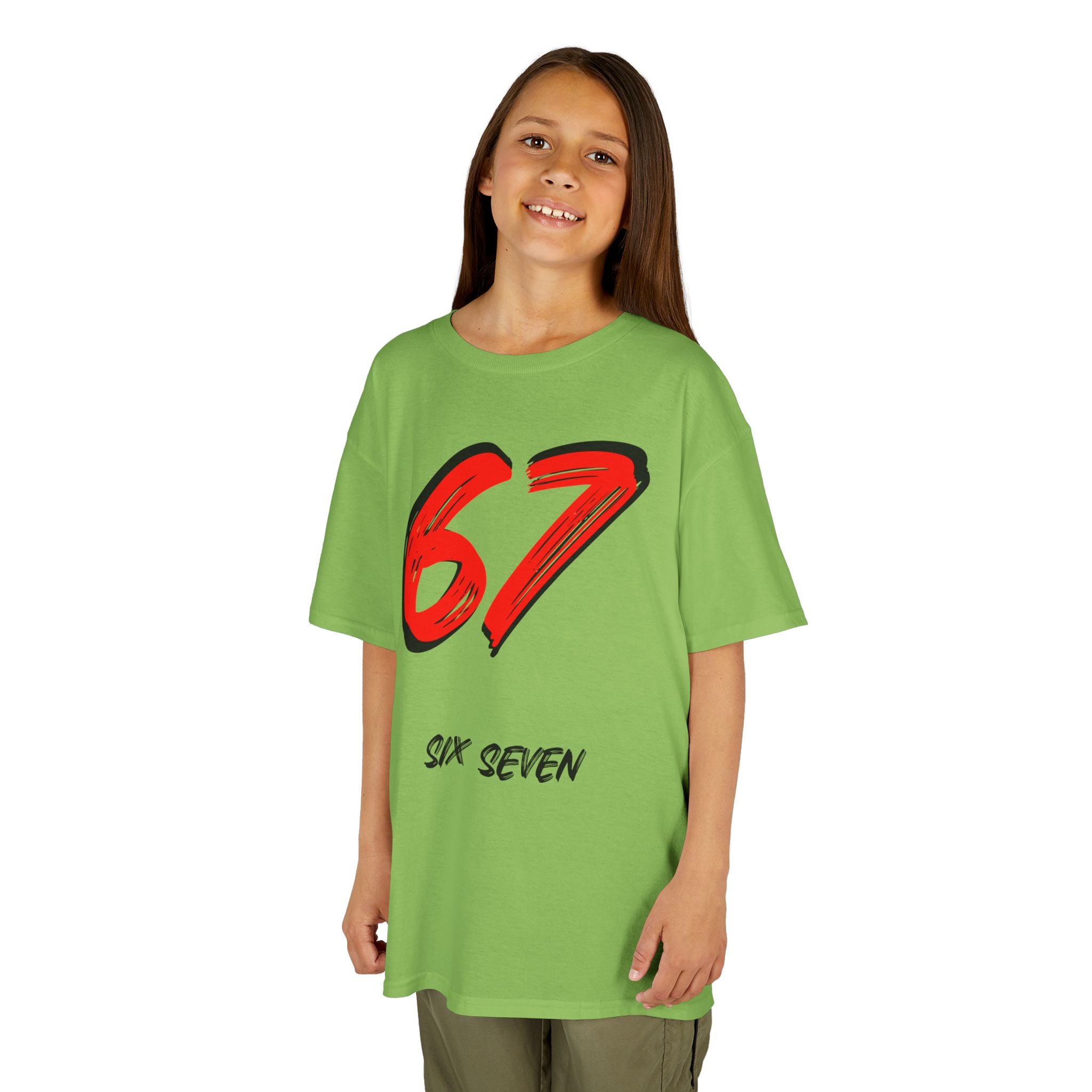 Kids '67' Graphic Tee — Red Number Design with “Six Seven” Text