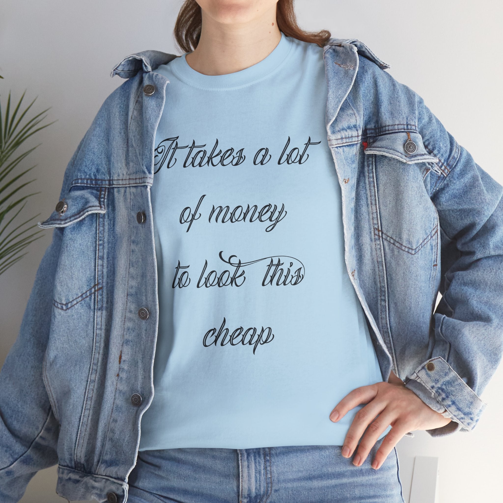 T-Shirt — "It takes a lot of money to look this cheap" Script Graphic Tee