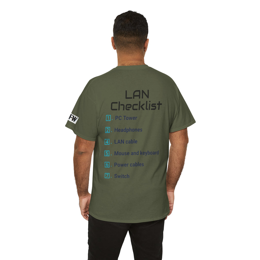 LAN Parties T-Shirt — "Raised on LAN parties" PC Gaming Tee with LAN Checklist