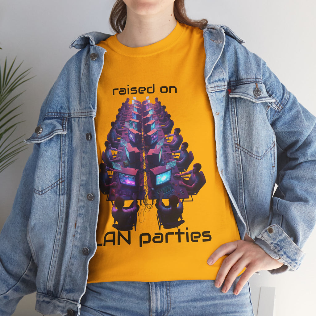 LAN Parties T-Shirt — "Raised on LAN parties" PC Gaming Tee with LAN Checklist