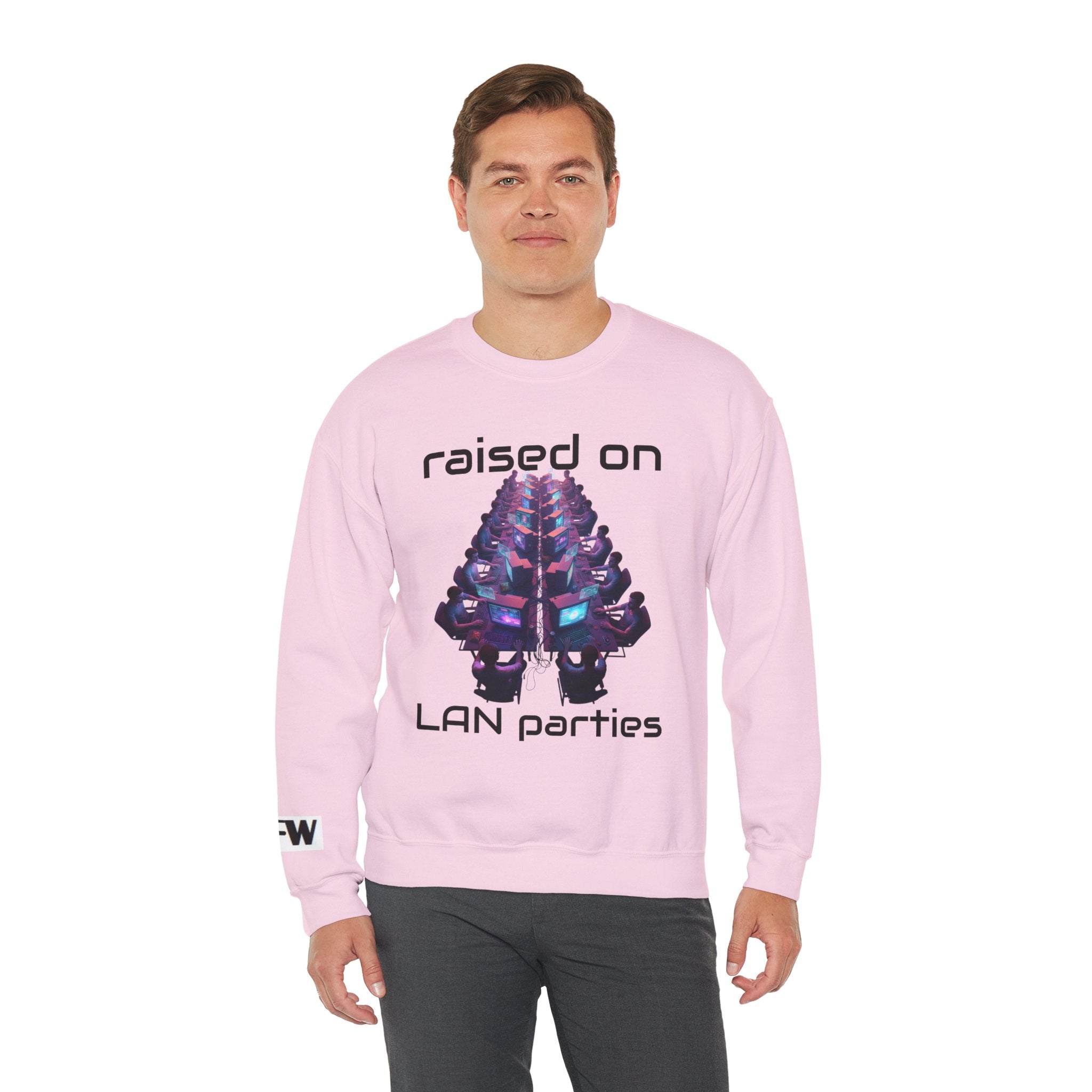 LAN Party Sweatshirt — "Raised on LAN Parties" Crewneck with Backside LAN Checklist