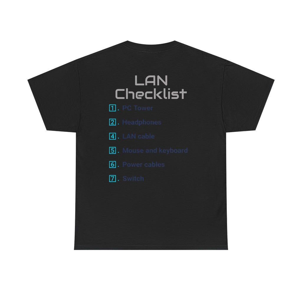 LAN Parties T-Shirt — "Raised on LAN parties" PC Gaming Tee with LAN Checklist
