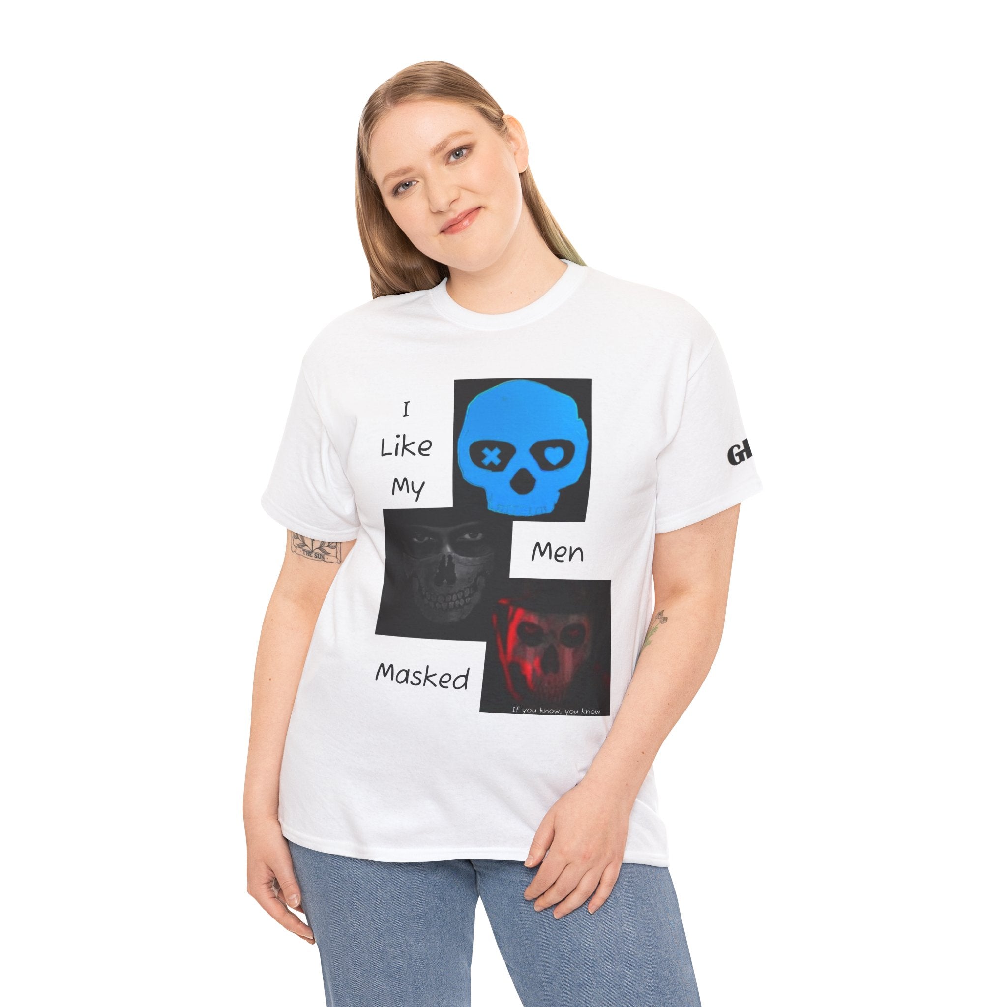 Graphic Tee — “I Like My Men Masked” Skull Design