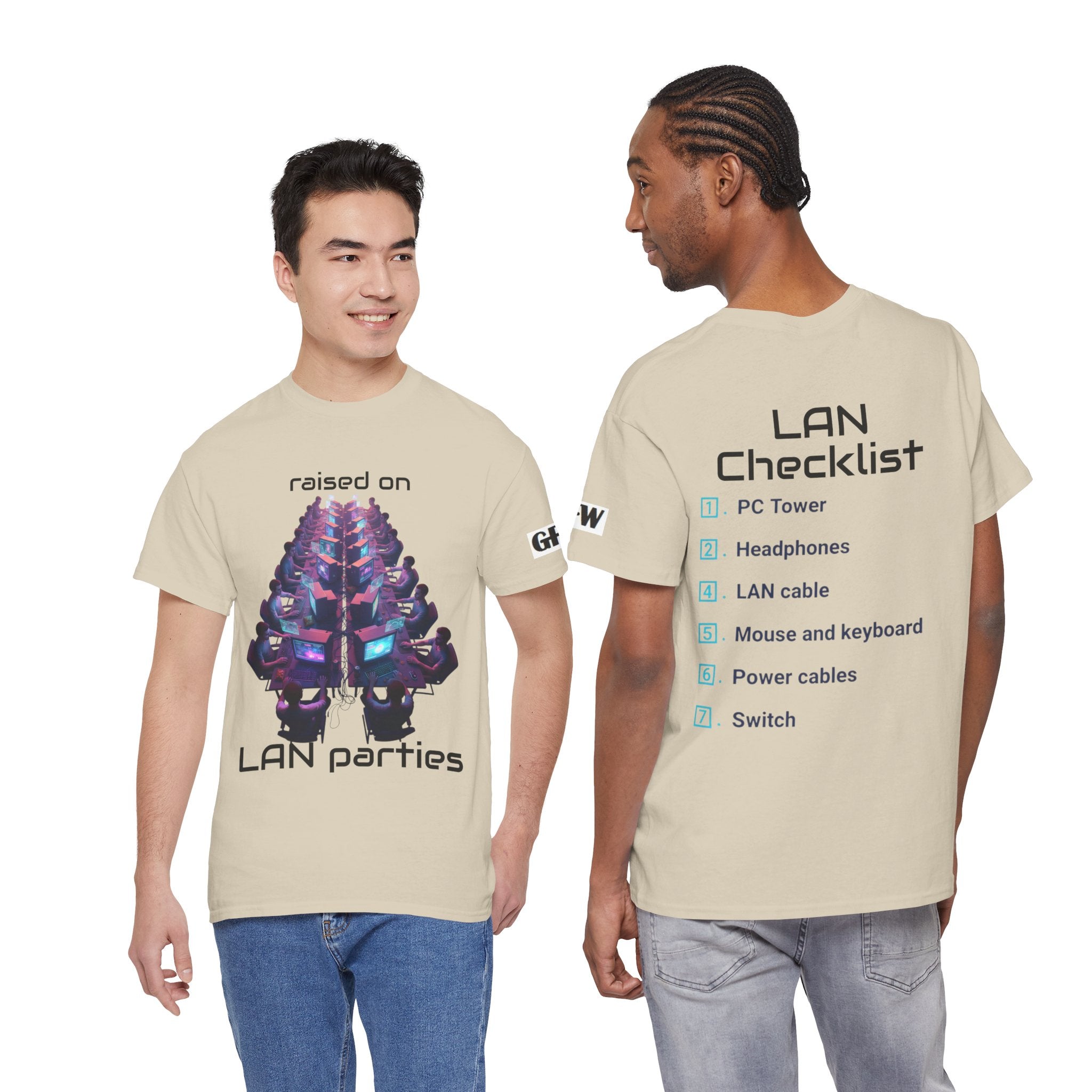 LAN Parties T-Shirt — "Raised on LAN parties" PC Gaming Tee with LAN Checklist