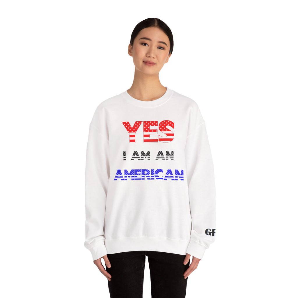Patriotic USA Eagle Crewneck Sweatshirt — "YES I AM AN AMERICAN" Graphic