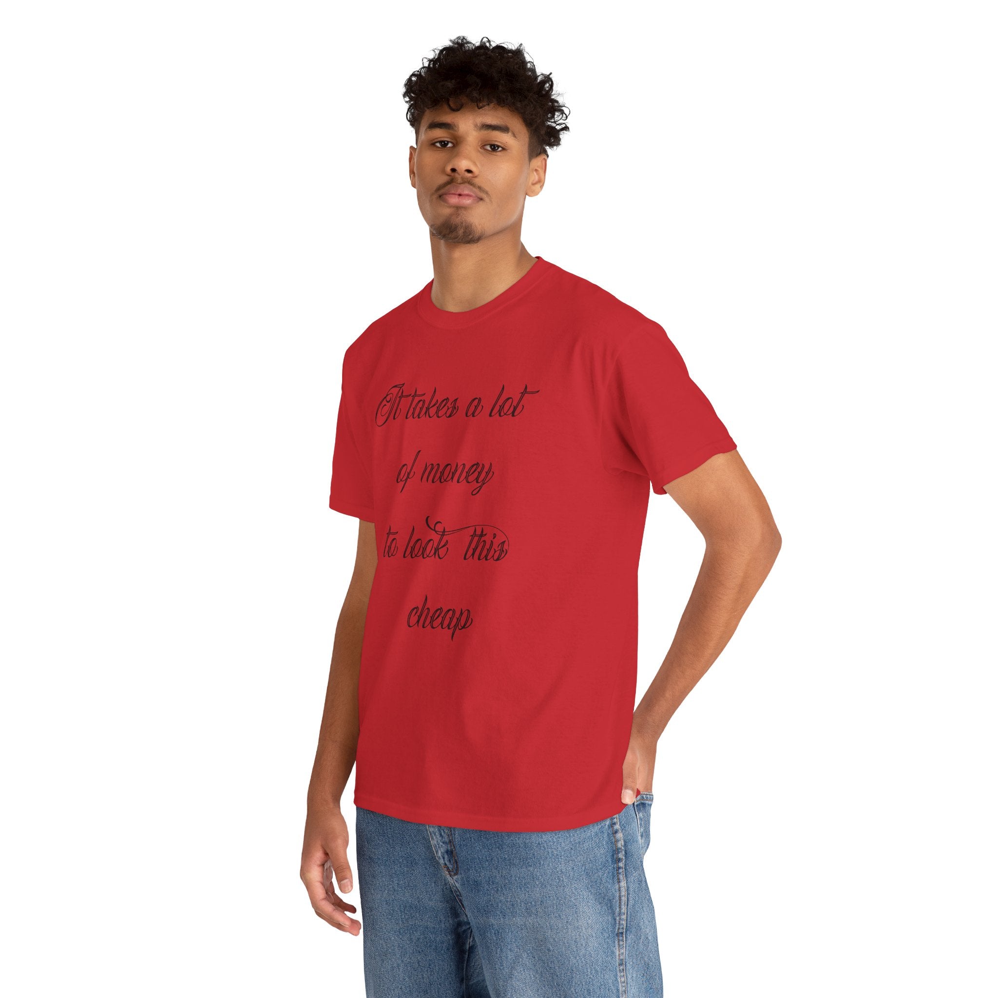 T-Shirt — "It takes a lot of money to look this cheap" Script Graphic Tee
