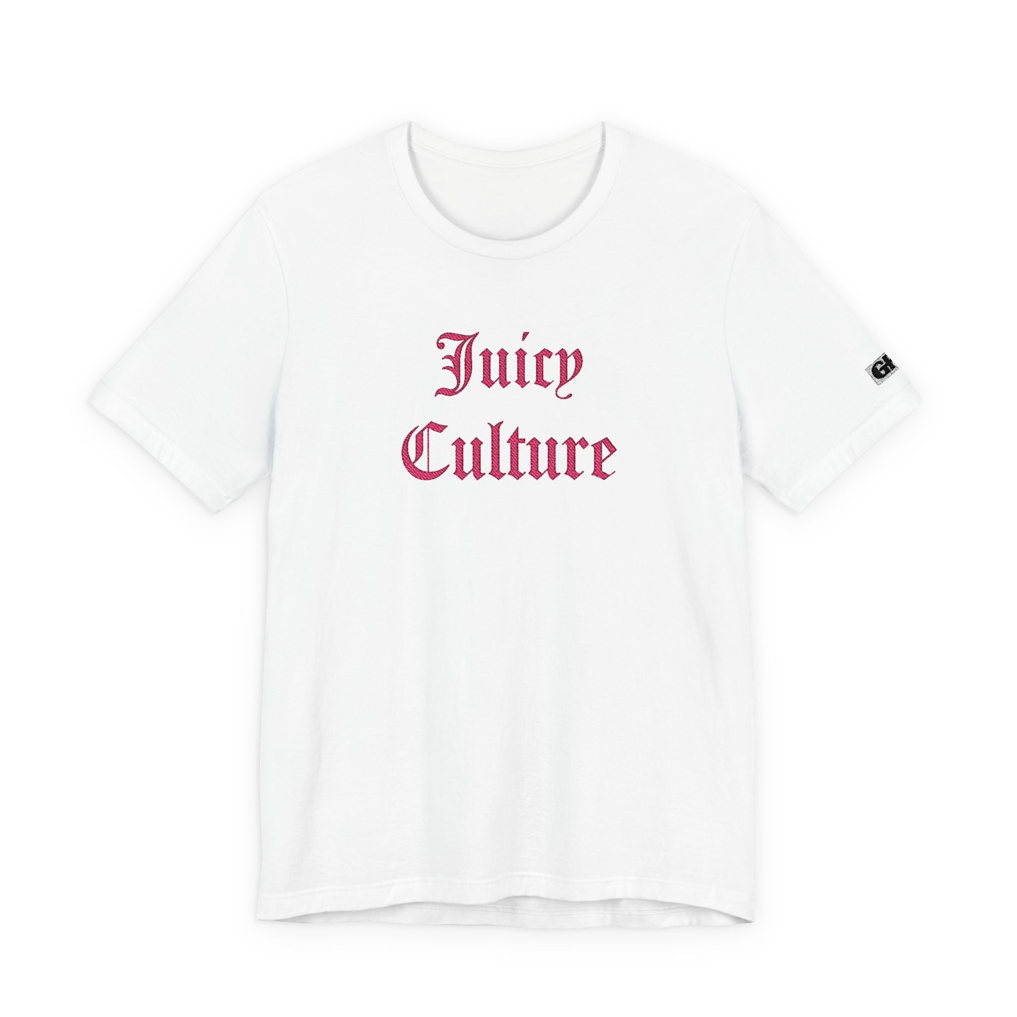 Juicy Culture Graphic Tee — Gothic Script White T-Shirt