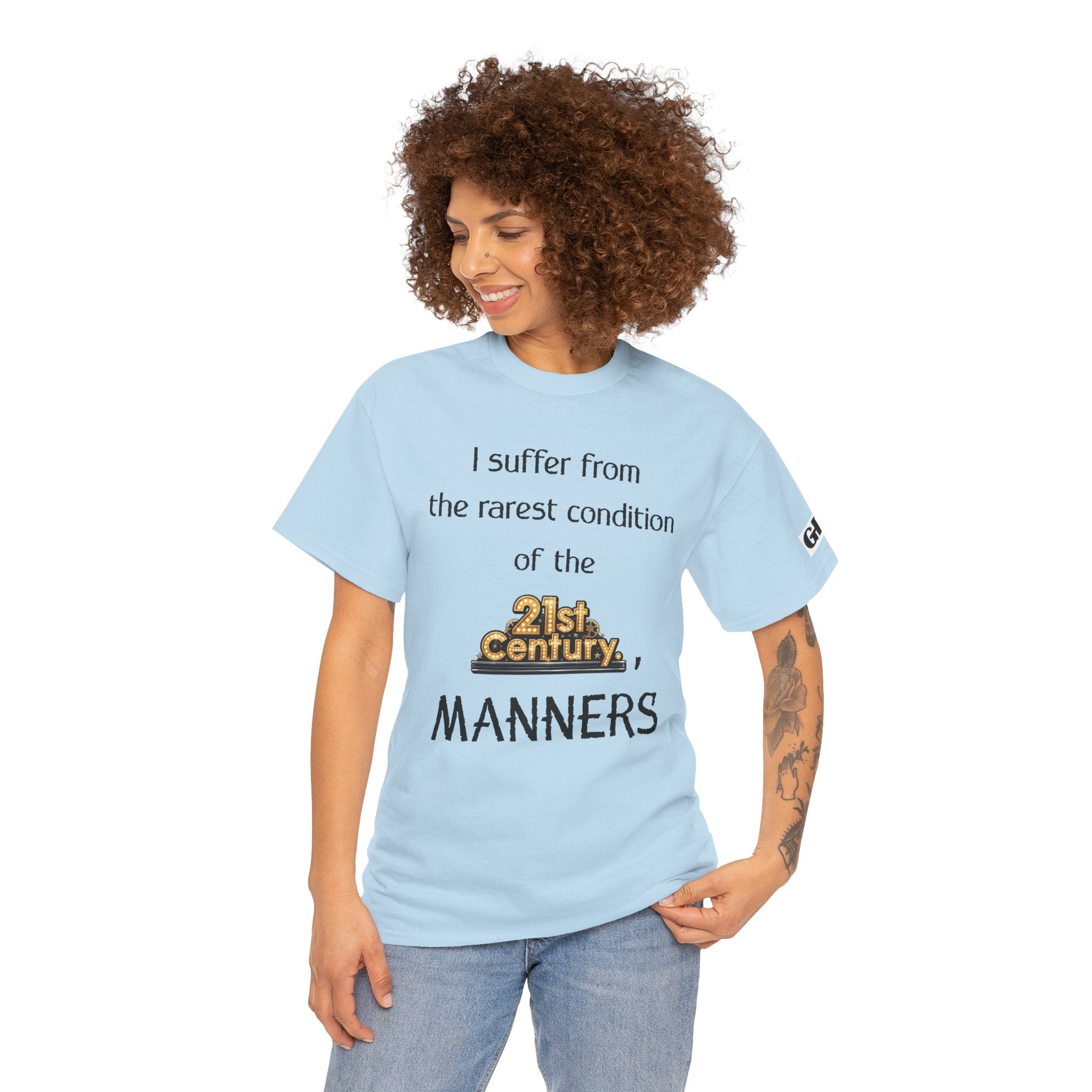 T‑Shirt — "I suffer from the rarest condition of the 21st Century: Manners" Vintage Lettering Tee