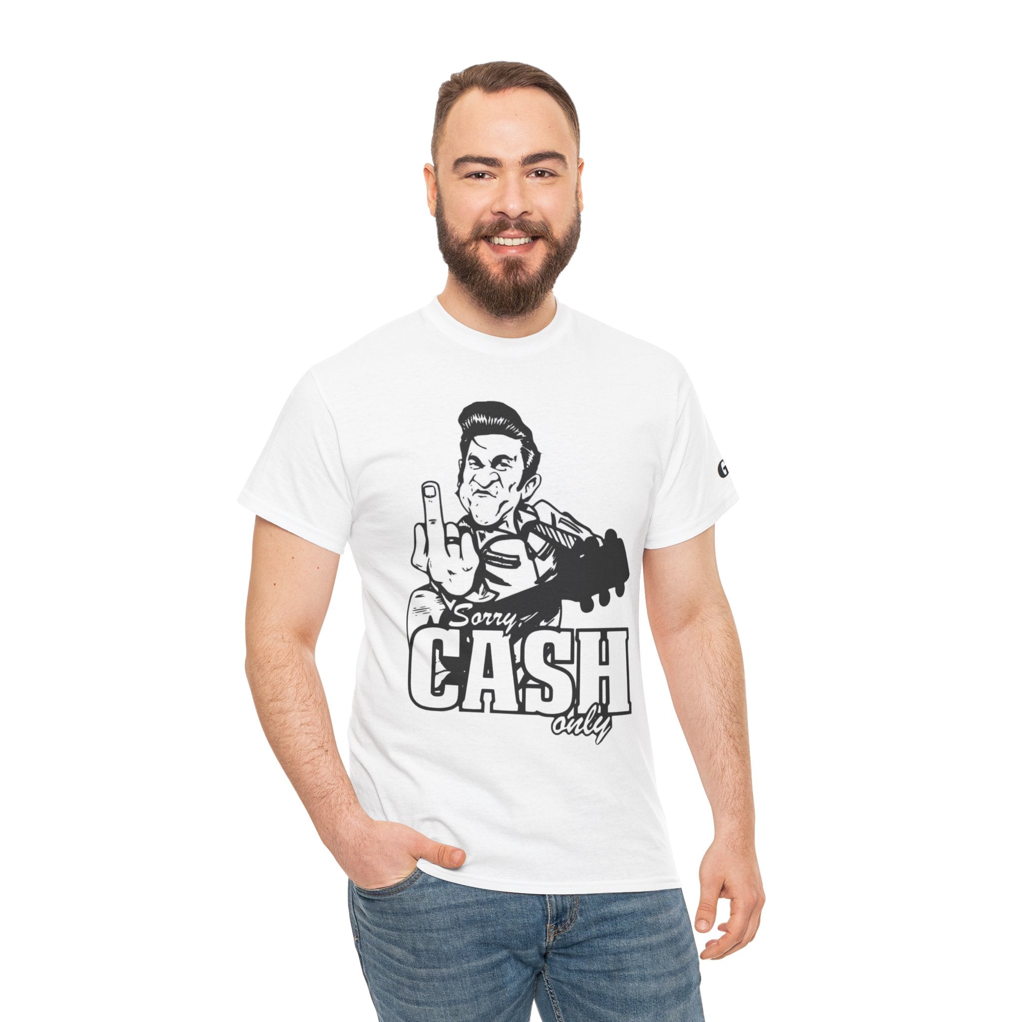 Graphic Tee — 'Sorry Cash Only' Johnny Guitar Retro Rock T-Shirt