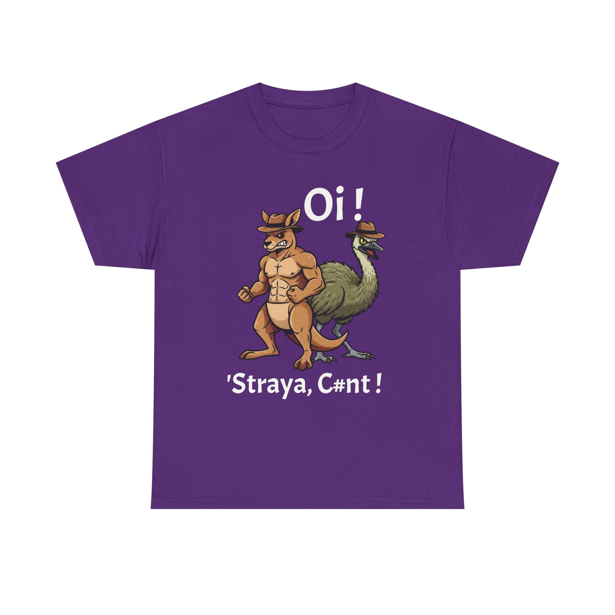 Aussie Mates Graphic Tee — “Oi! ’Straya, C#nt!” Cartoon Kangaroo & Emu Shirt