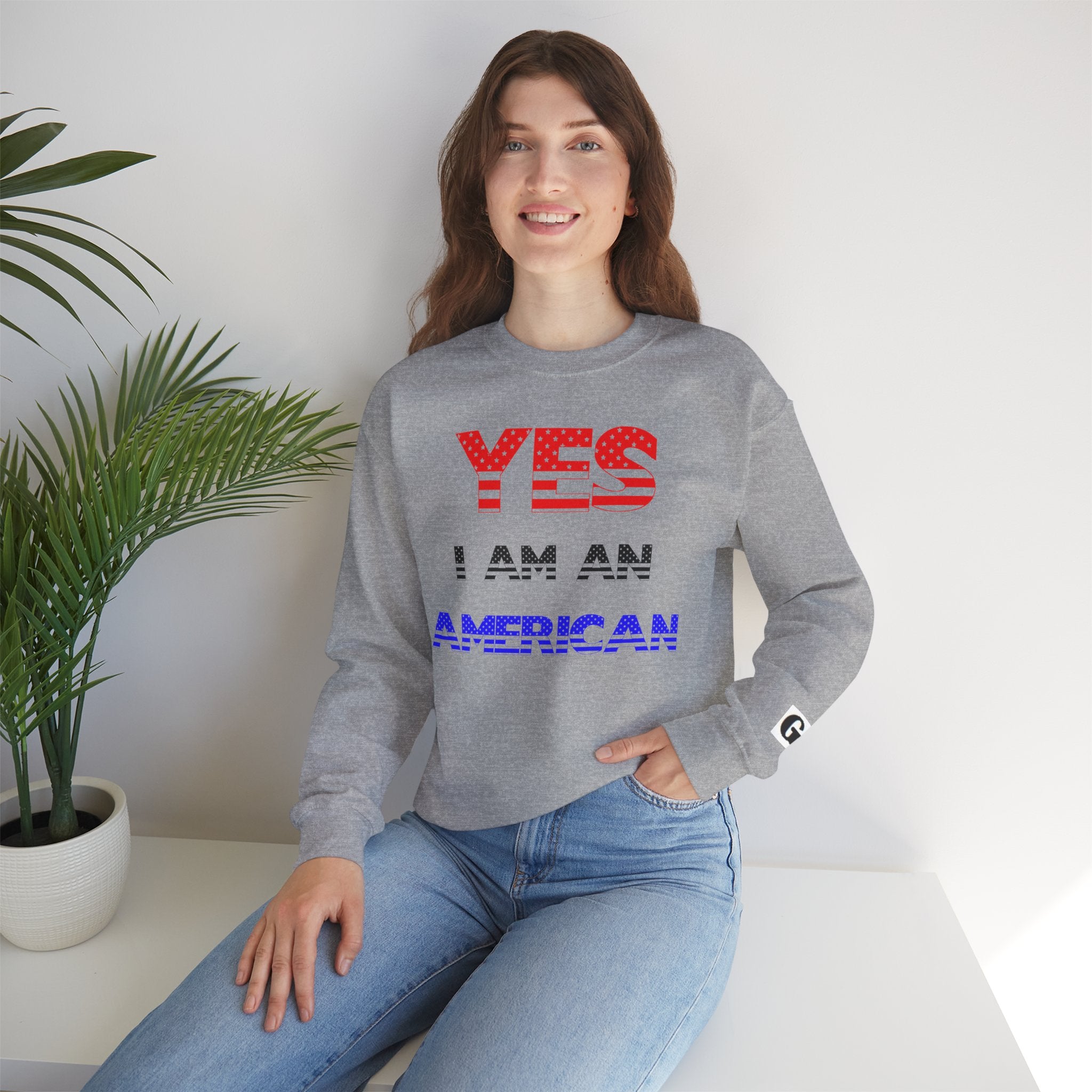 Patriotic USA Eagle Crewneck Sweatshirt — "YES I AM AN AMERICAN" Graphic