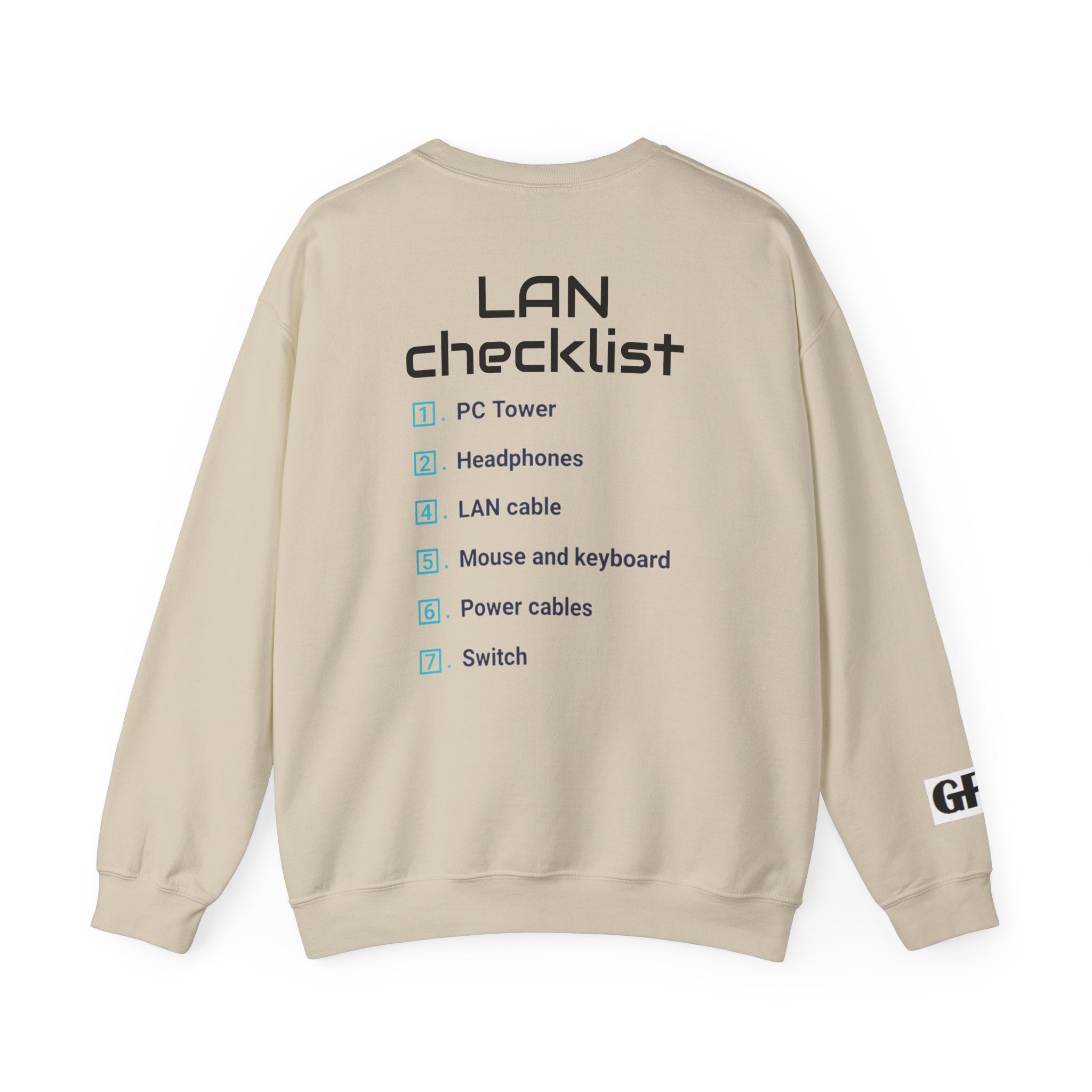 LAN Party Sweatshirt — "Raised on LAN Parties" Crewneck with Backside LAN Checklist