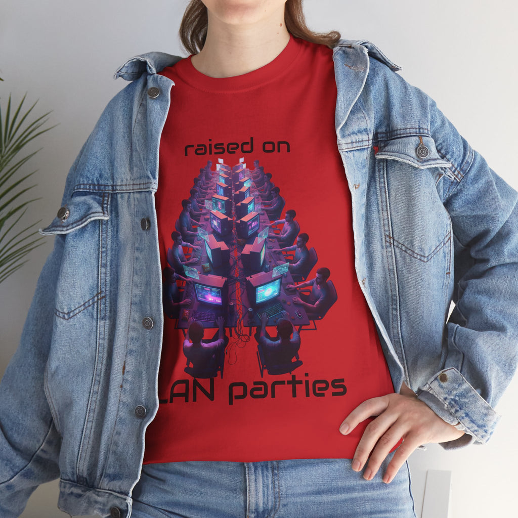 LAN Parties T-Shirt — "Raised on LAN parties" PC Gaming Tee with LAN Checklist