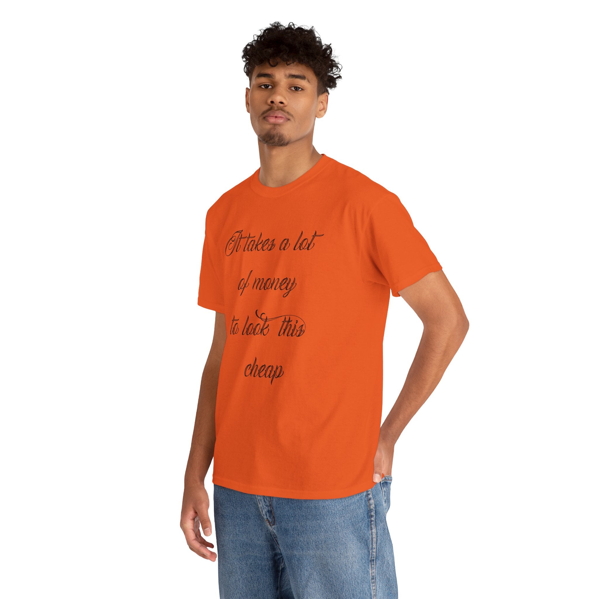 T-Shirt — "It takes a lot of money to look this cheap" Script Graphic Tee