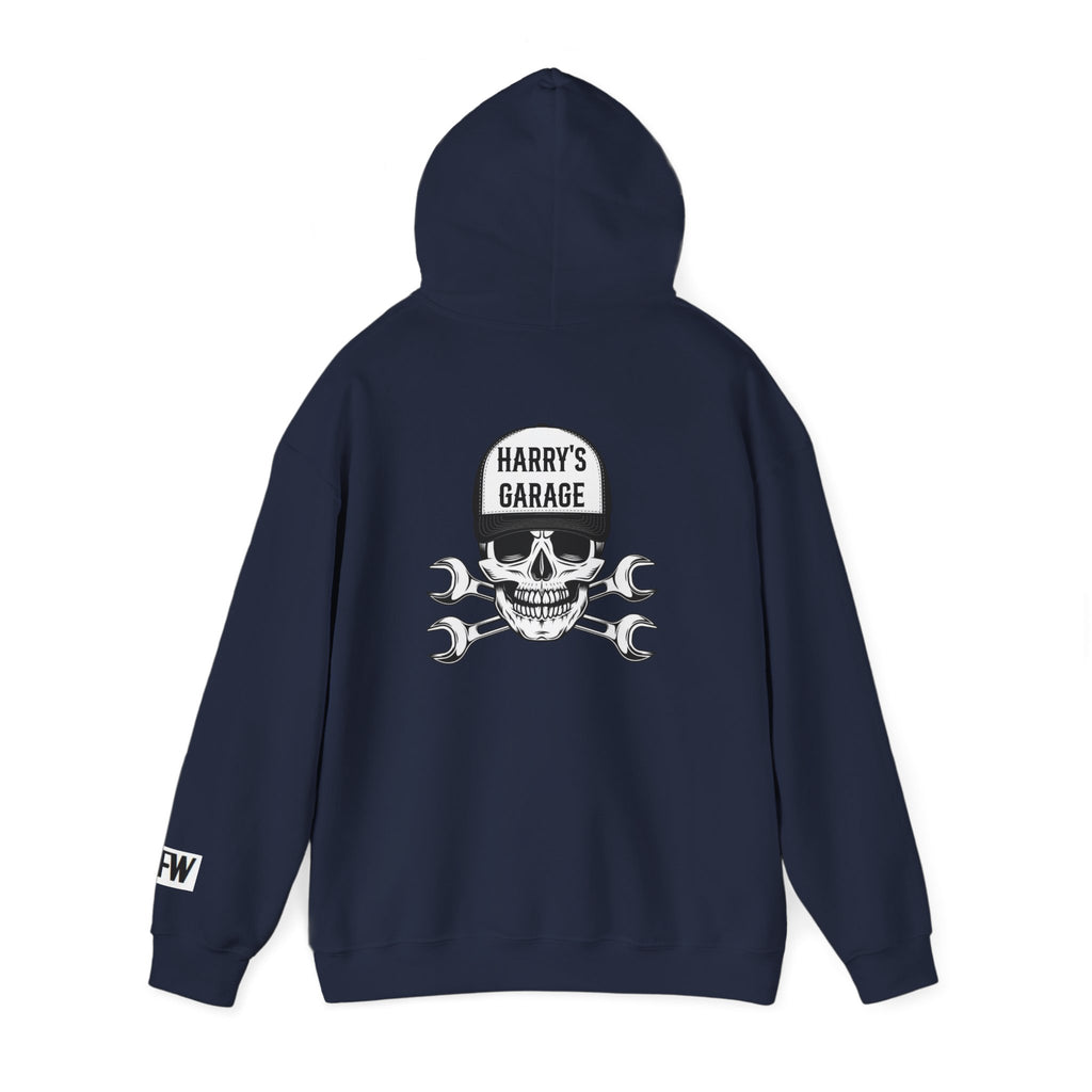 Personalisable - Garage Skull Hoodie — "Harry's Garage" Mechanic Wrench Pullover