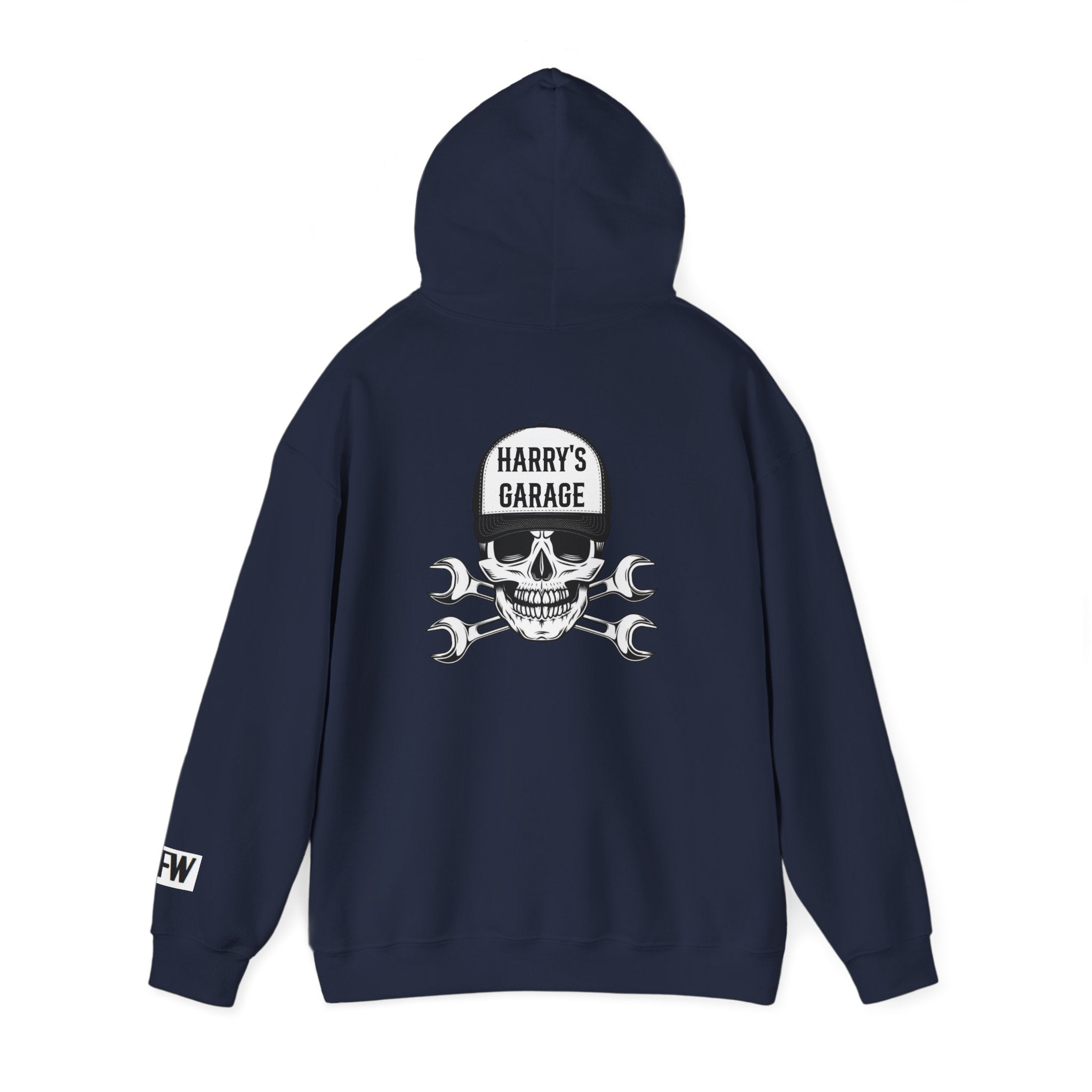 Personalisable - Garage Skull Hoodie — "Harry's Garage" Mechanic Wrench Pullover