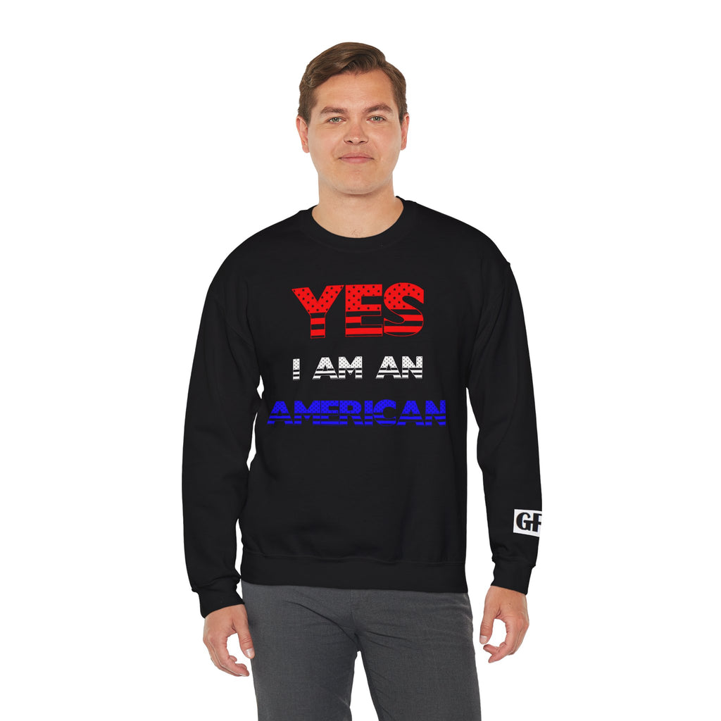 Patriotic USA Eagle Crewneck Sweatshirt — "YES I AM AN AMERICAN" Graphic