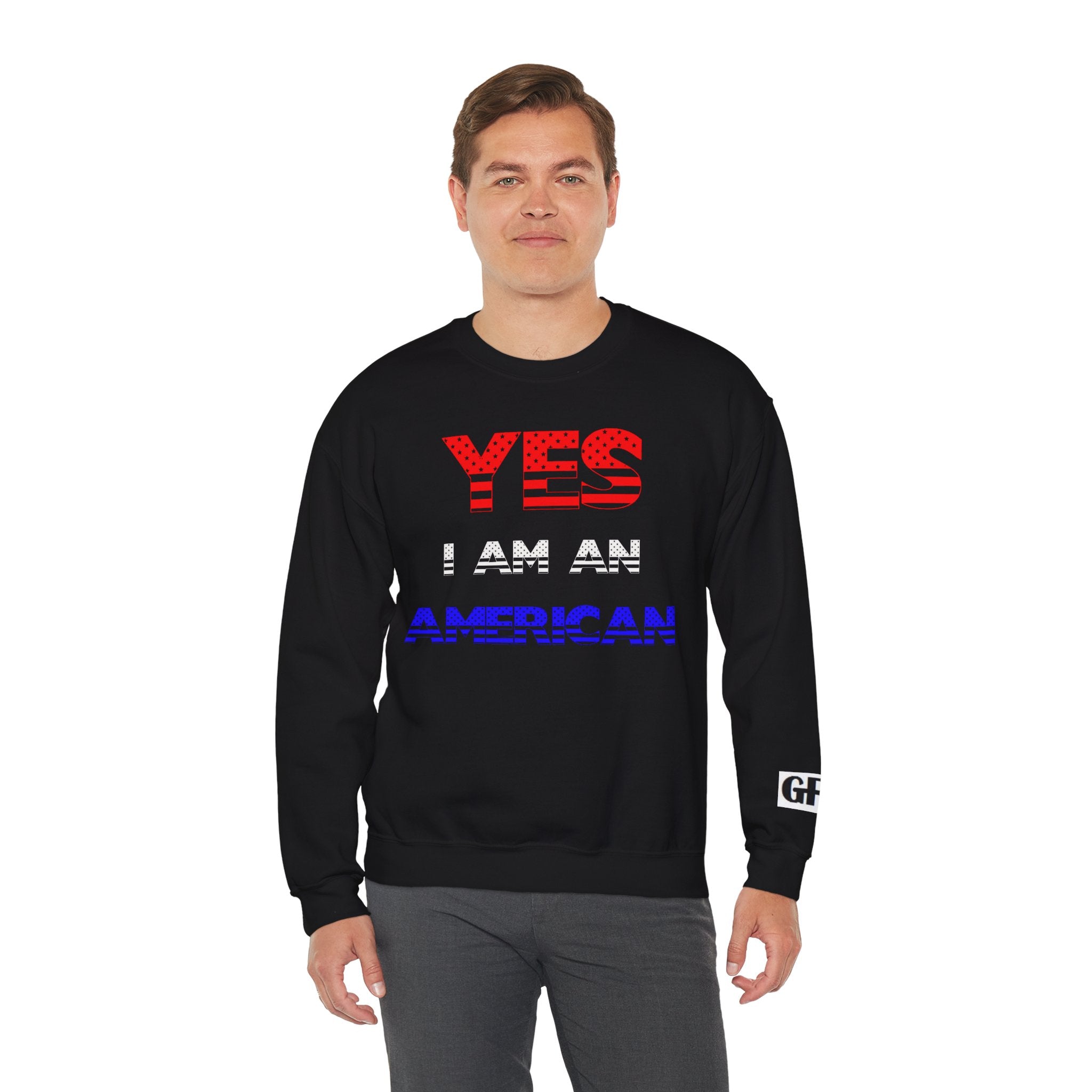 Patriotic USA Eagle Crewneck Sweatshirt — "YES I AM AN AMERICAN" Graphic
