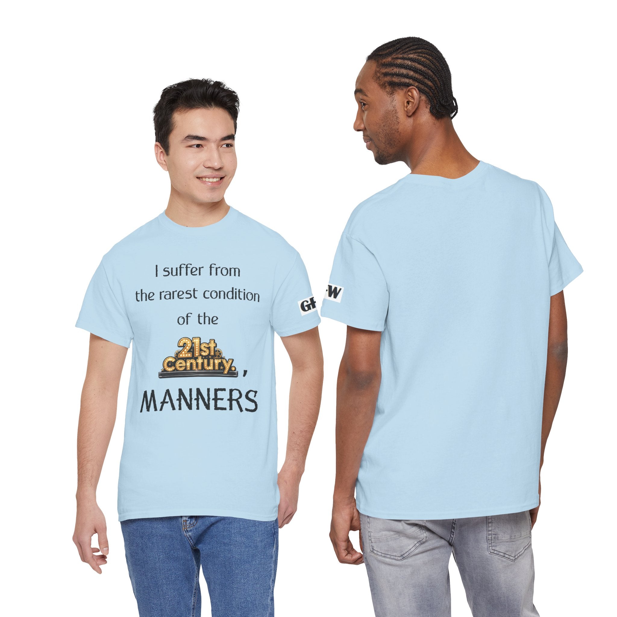 T‑Shirt — "I suffer from the rarest condition of the 21st Century: Manners" Vintage Lettering Tee
