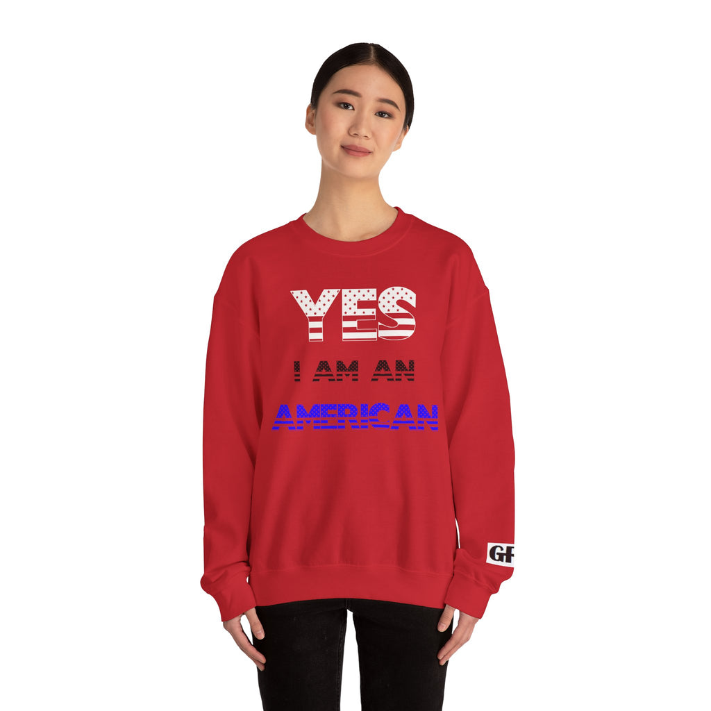 Patriotic USA Eagle Crewneck Sweatshirt — "YES I AM AN AMERICAN" Graphic