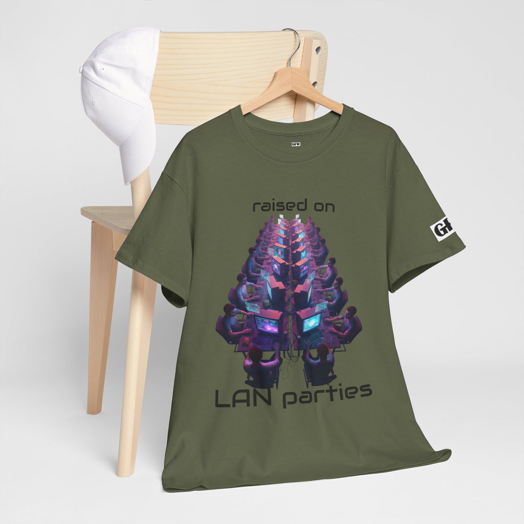 LAN Parties T-Shirt — "Raised on LAN parties" PC Gaming Tee with LAN Checklist