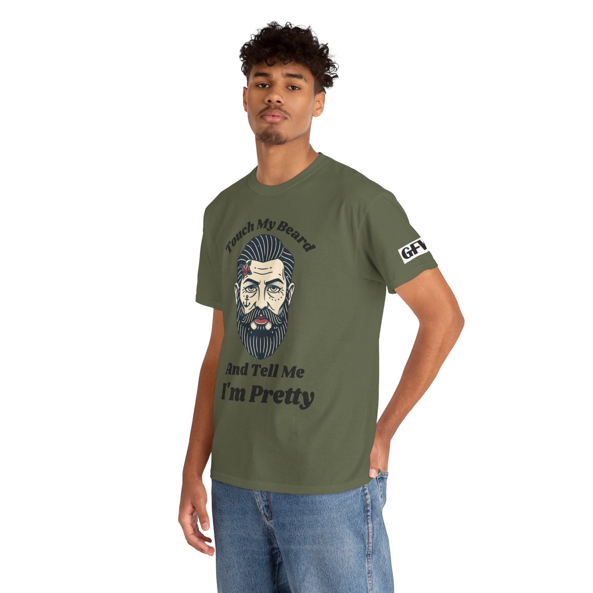 Bearded Tee – "Touch My Beard And Tell Me I'm Pretty" Funny Graphic T-Shirt