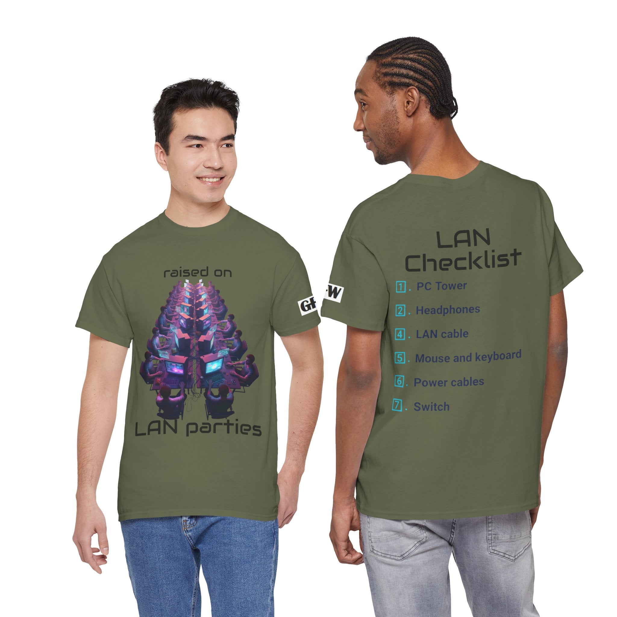 LAN Parties T-Shirt — "Raised on LAN parties" PC Gaming Tee with LAN Checklist