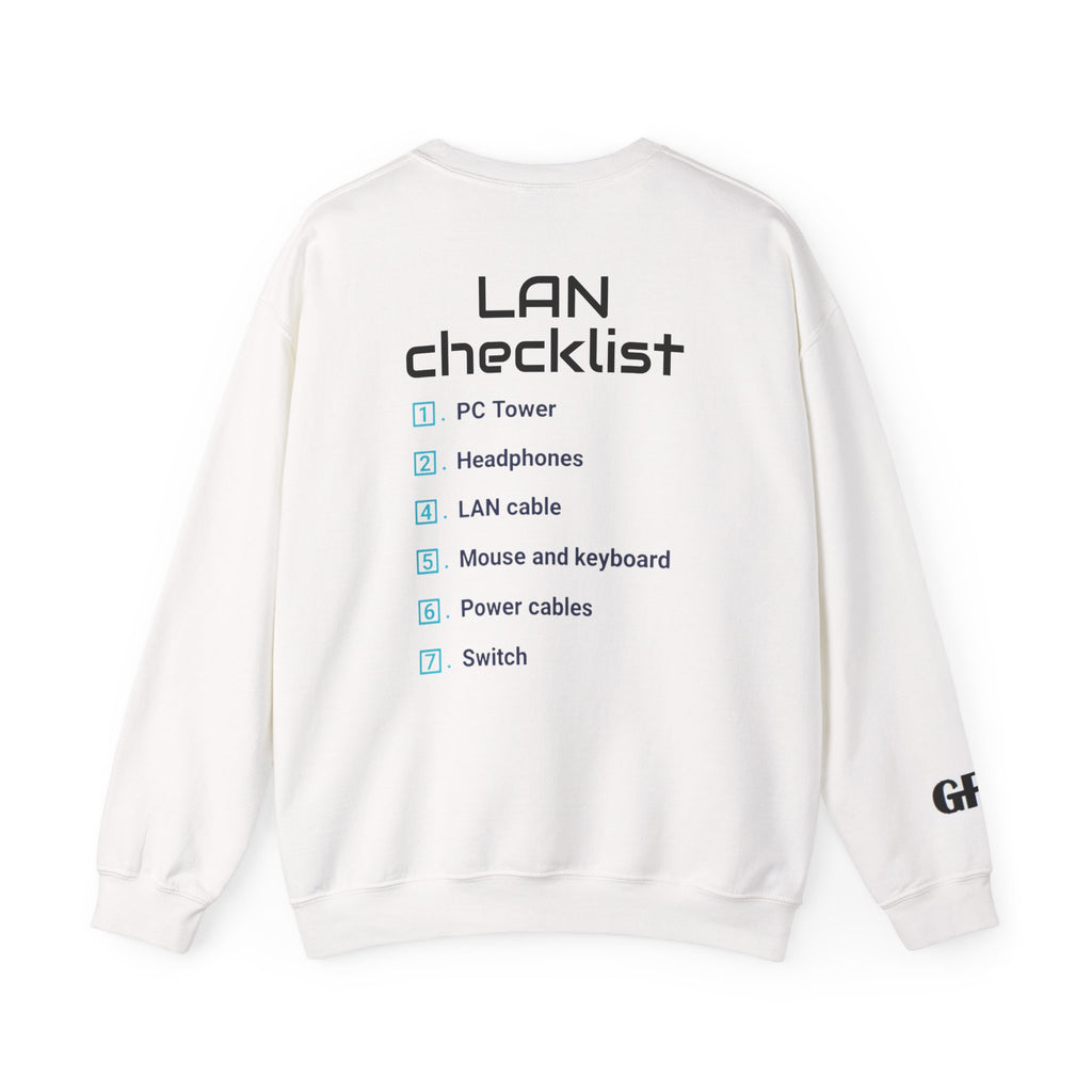 LAN Party Sweatshirt — "Raised on LAN Parties" Crewneck with Backside LAN Checklist