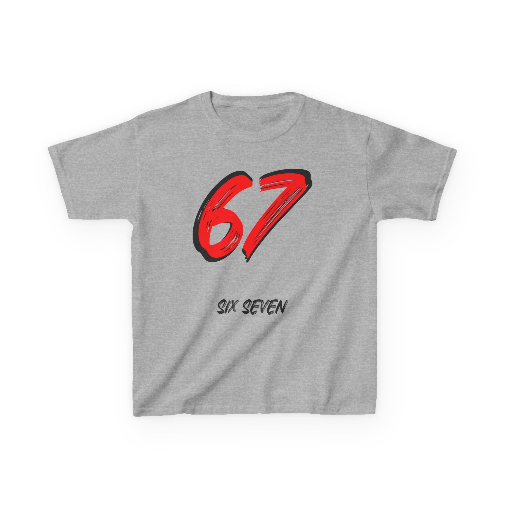 Kids '67' Graphic Tee — Red Number Design with “Six Seven” Text