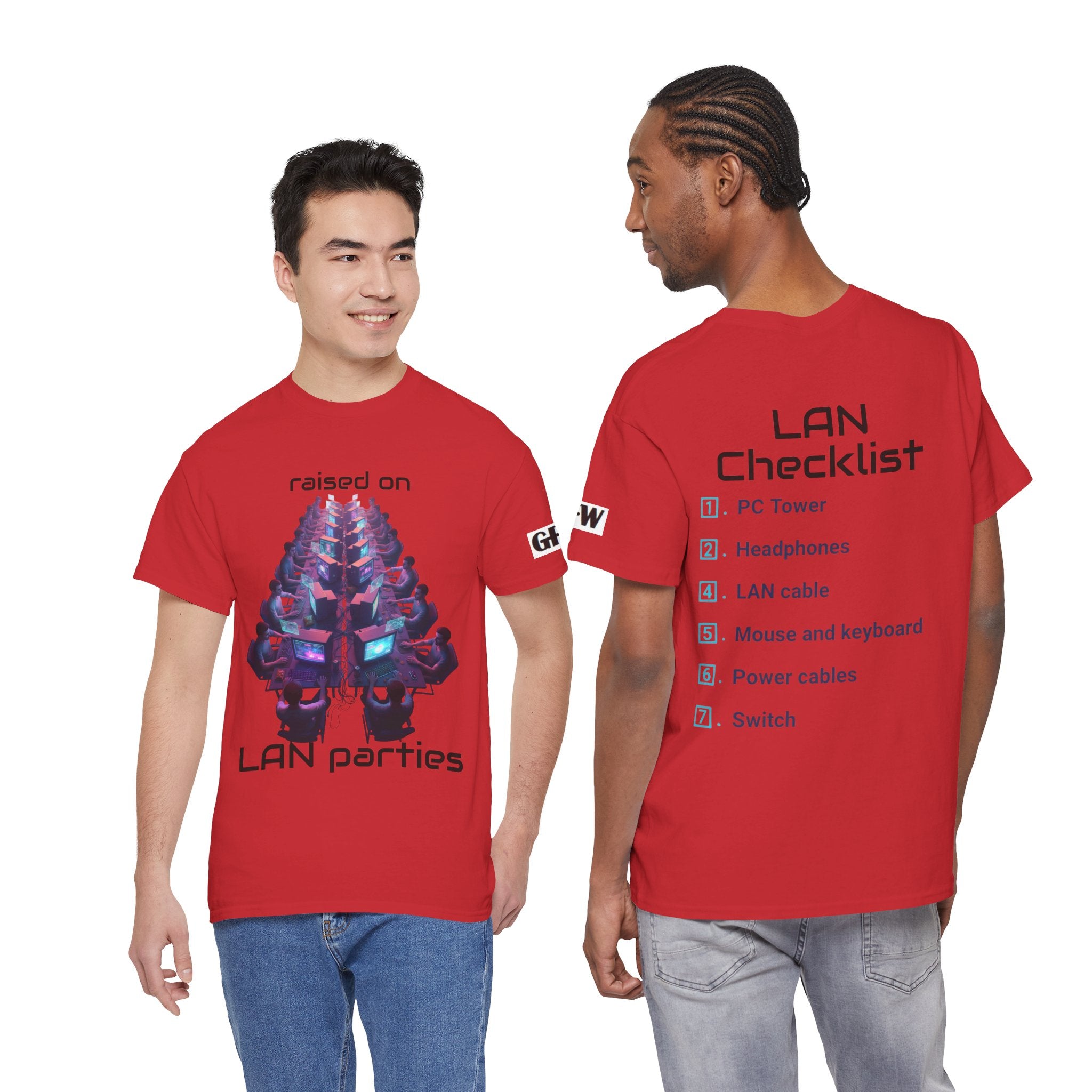 LAN Parties T-Shirt — "Raised on LAN parties" PC Gaming Tee with LAN Checklist