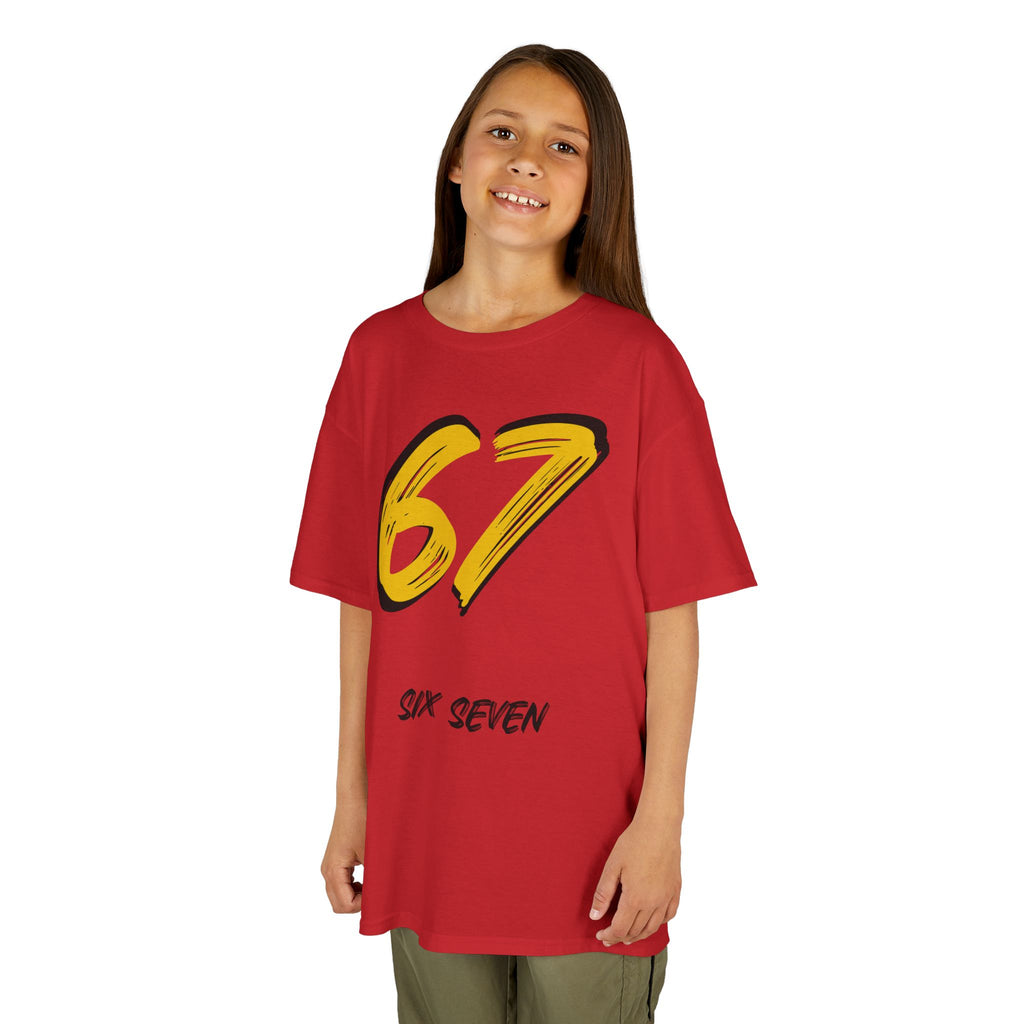 Kids '67' Graphic Tee — Red Number Design with “Six Seven” Text
