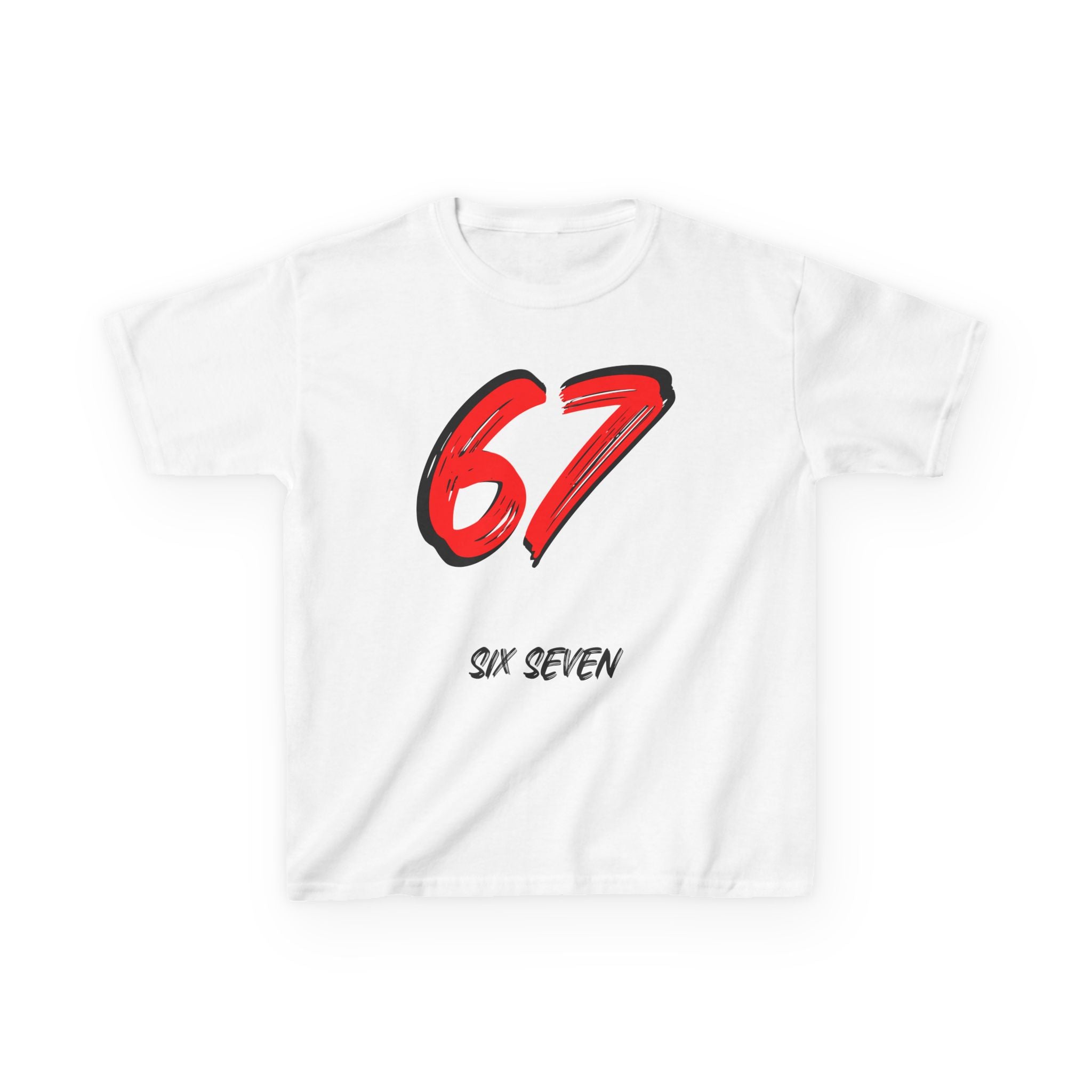 Kids '67' Graphic Tee — Red Number Design with “Six Seven” Text