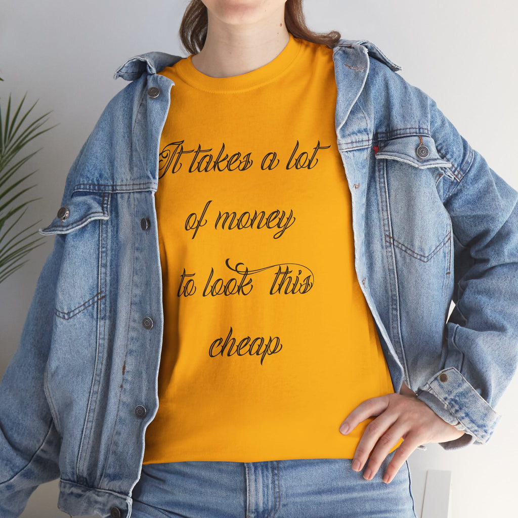 T-Shirt — "It takes a lot of money to look this cheap" Script Graphic Tee
