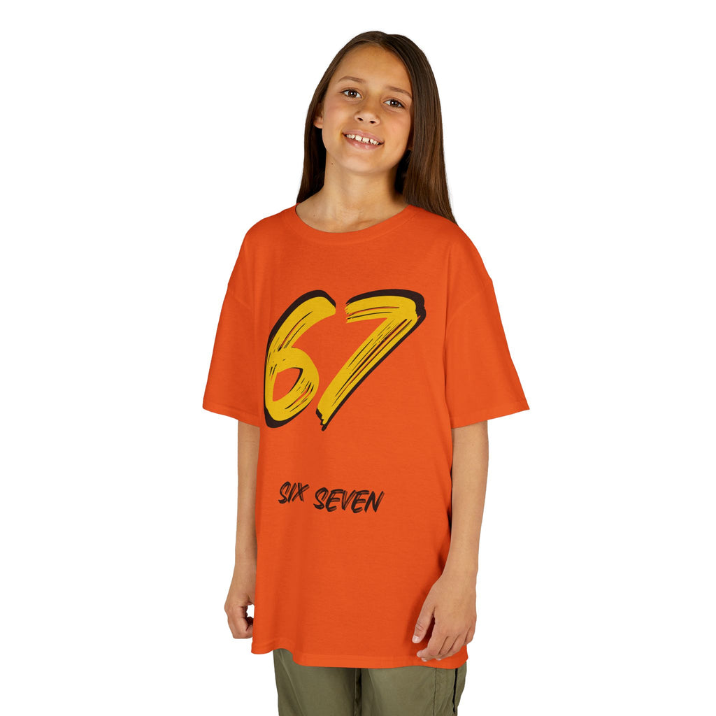 Kids '67' Graphic Tee — Red Number Design with “Six Seven” Text