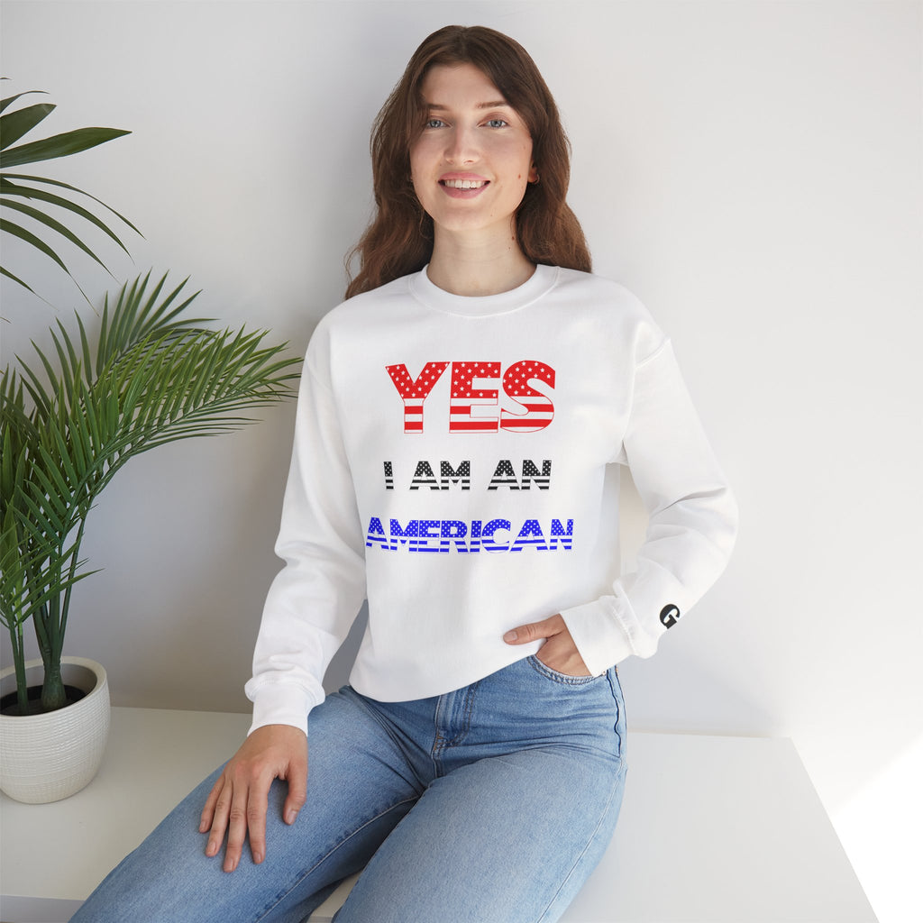 Patriotic USA Eagle Crewneck Sweatshirt — "YES I AM AN AMERICAN" Graphic