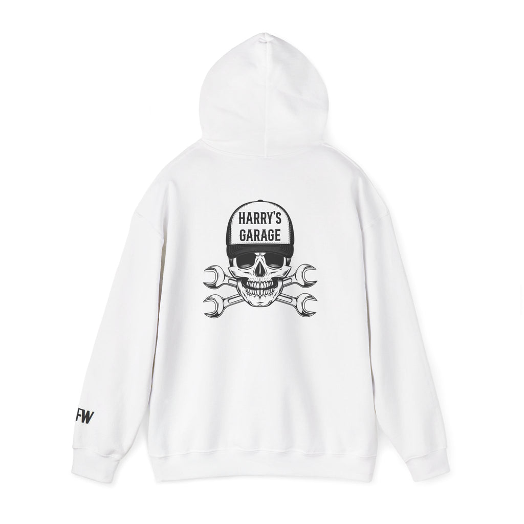 Personalisable - Garage Skull Hoodie — "Harry's Garage" Mechanic Wrench Pullover