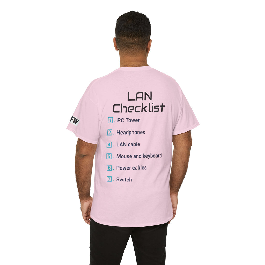 LAN Parties T-Shirt — "Raised on LAN parties" PC Gaming Tee with LAN Checklist